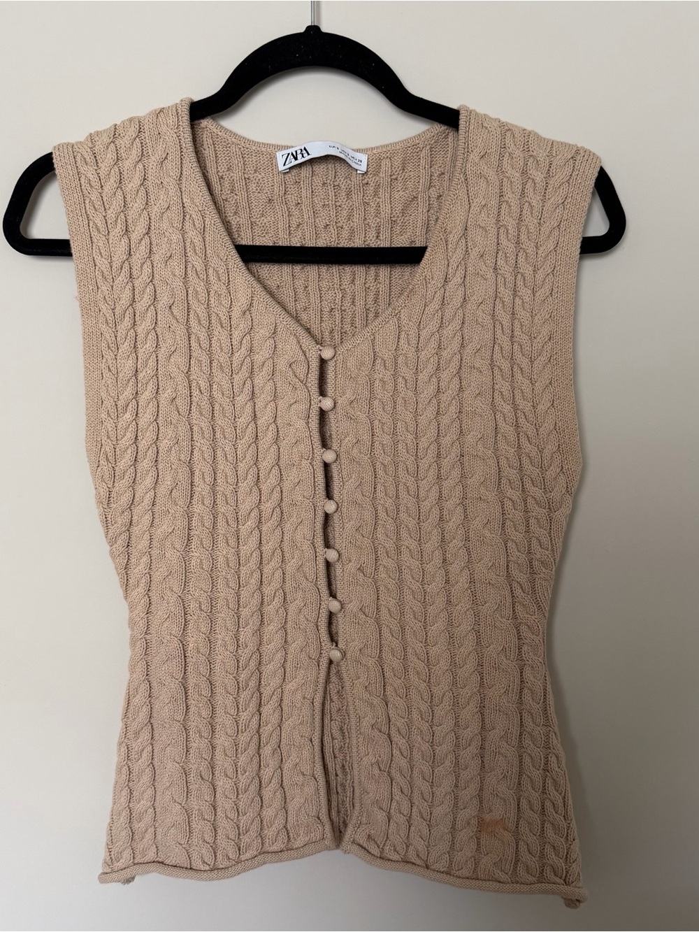 Zara Beige Cable-Knit Button Front Vest